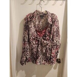 Lane Bryant Size 26/28 Purple Floral V-Neck Chiffon Long Sleeve Top w/Camisole‎